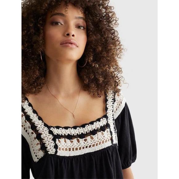 Lucky Brand Women's Crochet Square Neck Cotton Knit Top - Picture 2 of 7
